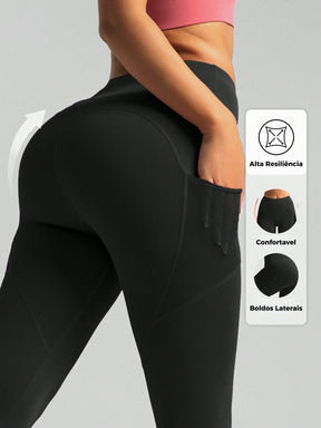 Legging Fitness Cintura Alta Com Bolsos Laterais Mesh