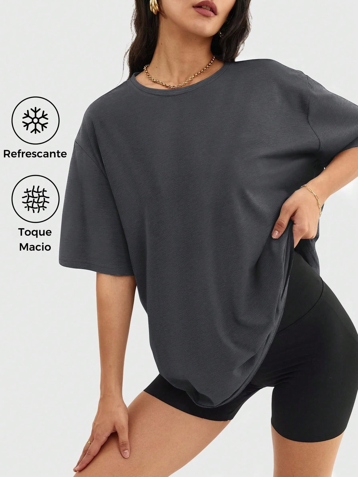 Camisa Fitness Oversized Tecido Leve Estilo Minimalista