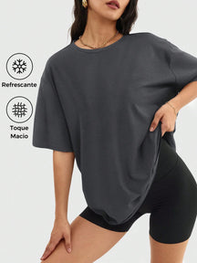 Camisa Fitness Oversized Tecido Leve Estilo Minimalista