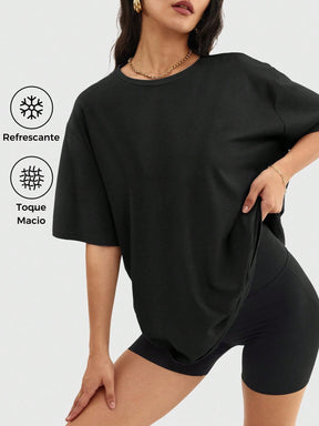 Camisa Fitness Oversized Tecido Leve Estilo Minimalista