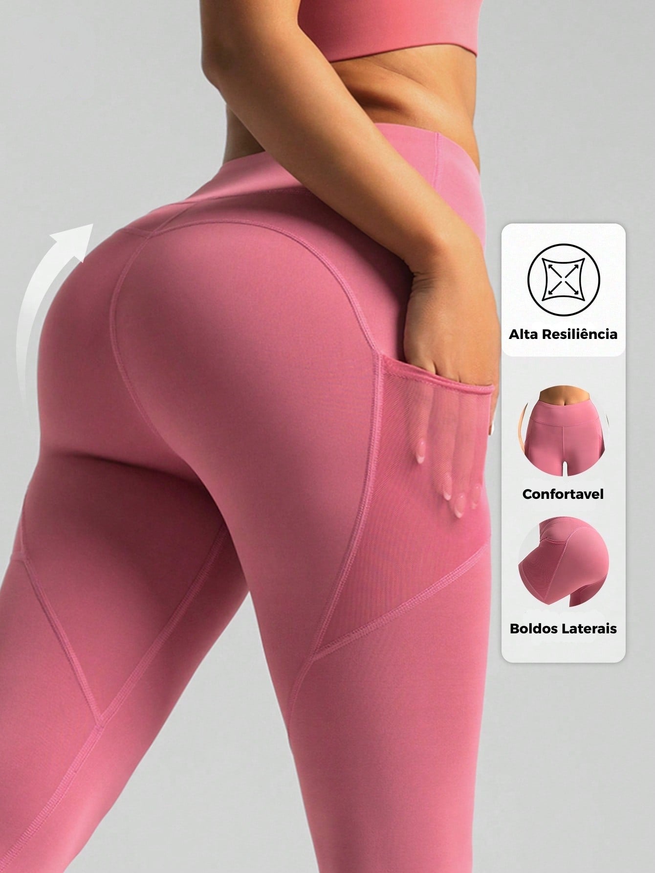 Legging Fitness Cintura Alta Com Bolsos Laterais Mesh