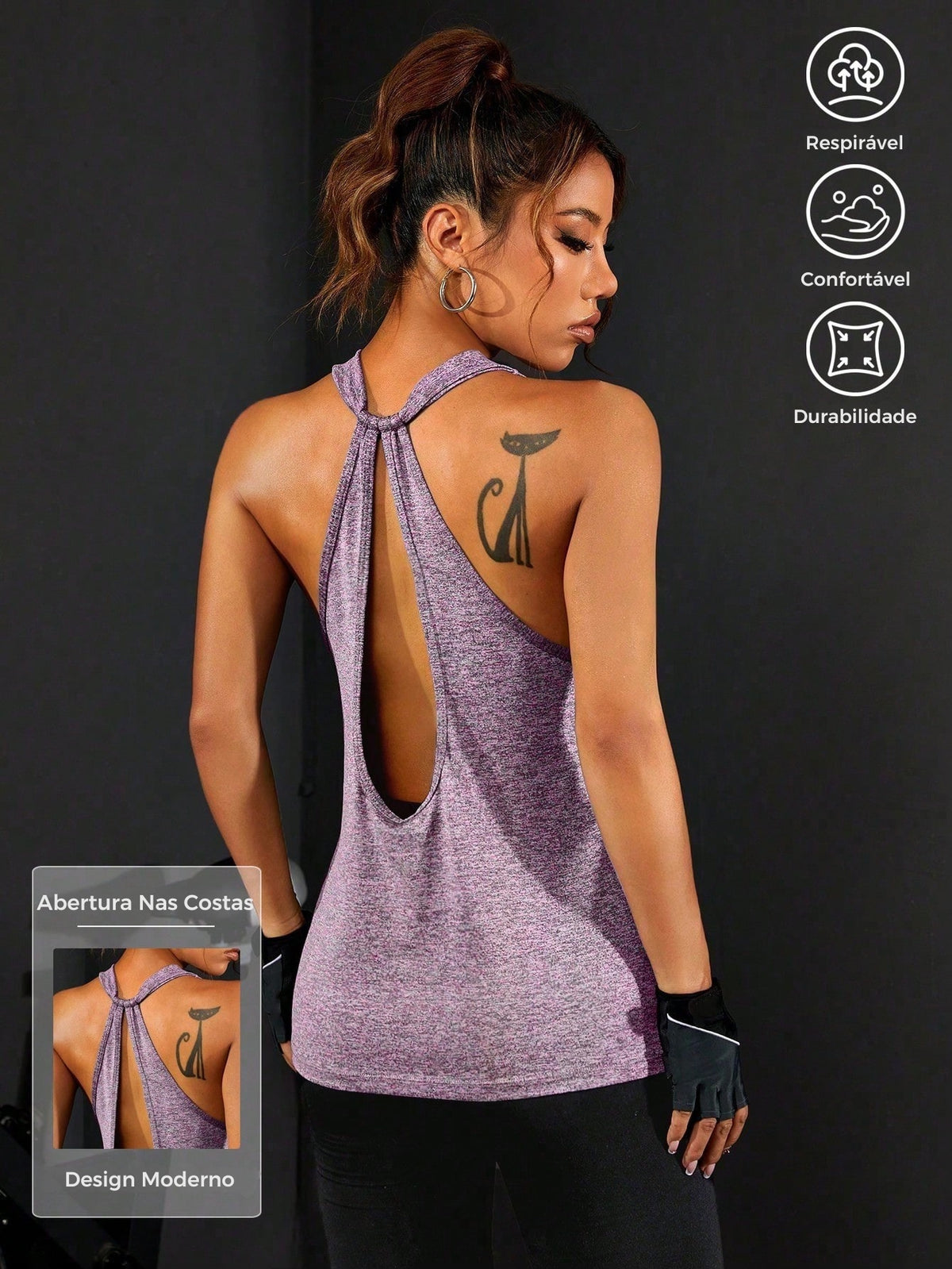 Regata Fitness Com Decote Traseiro Alongado Estilo Treino