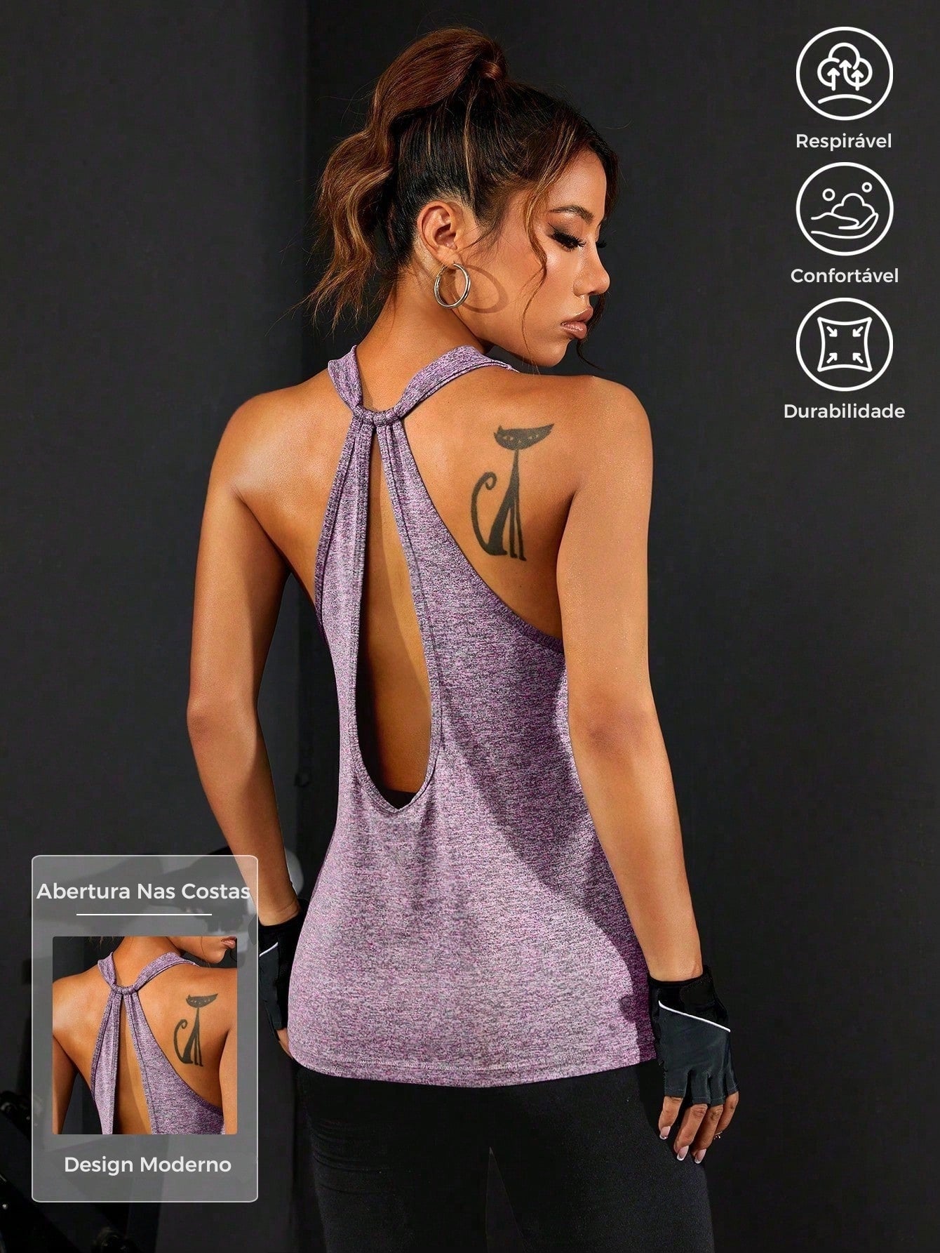 Regata Fitness Com Decote Traseiro Alongado Estilo Treino