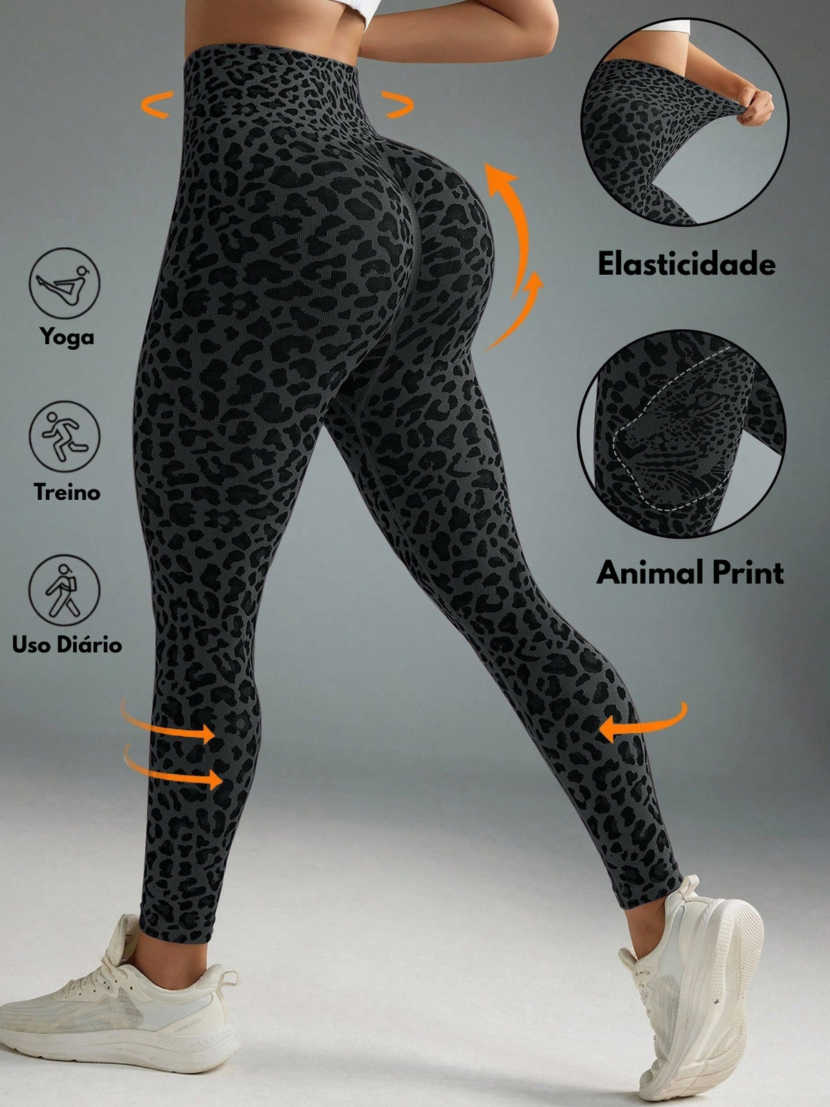 Legging Sem Costura Cintura Alta Animal Print Fitness