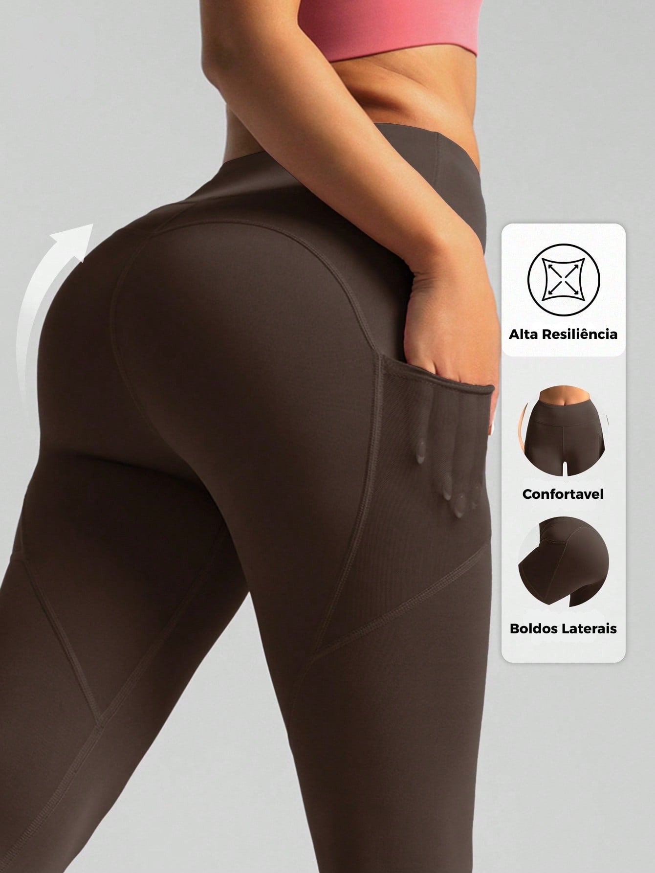 Legging Fitness Cintura Alta Com Bolsos Laterais Mesh