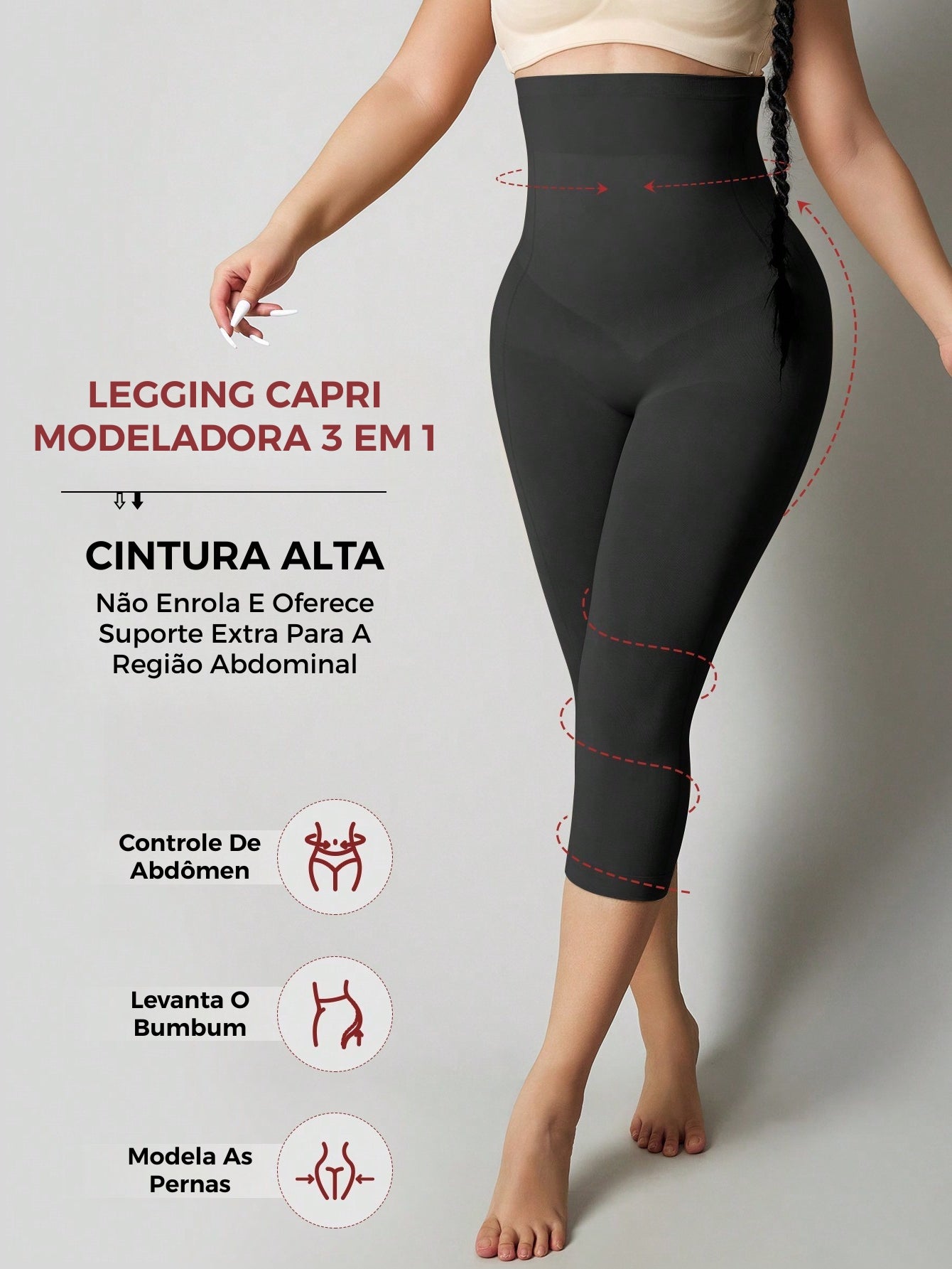Legging Capri Shapewear Cintura Alta Modeladora