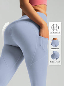 Legging Fitness Cintura Alta Com Bolsos Laterais Mesh