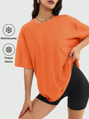 Camisa Fitness Oversized Tecido Leve Estilo Minimalista