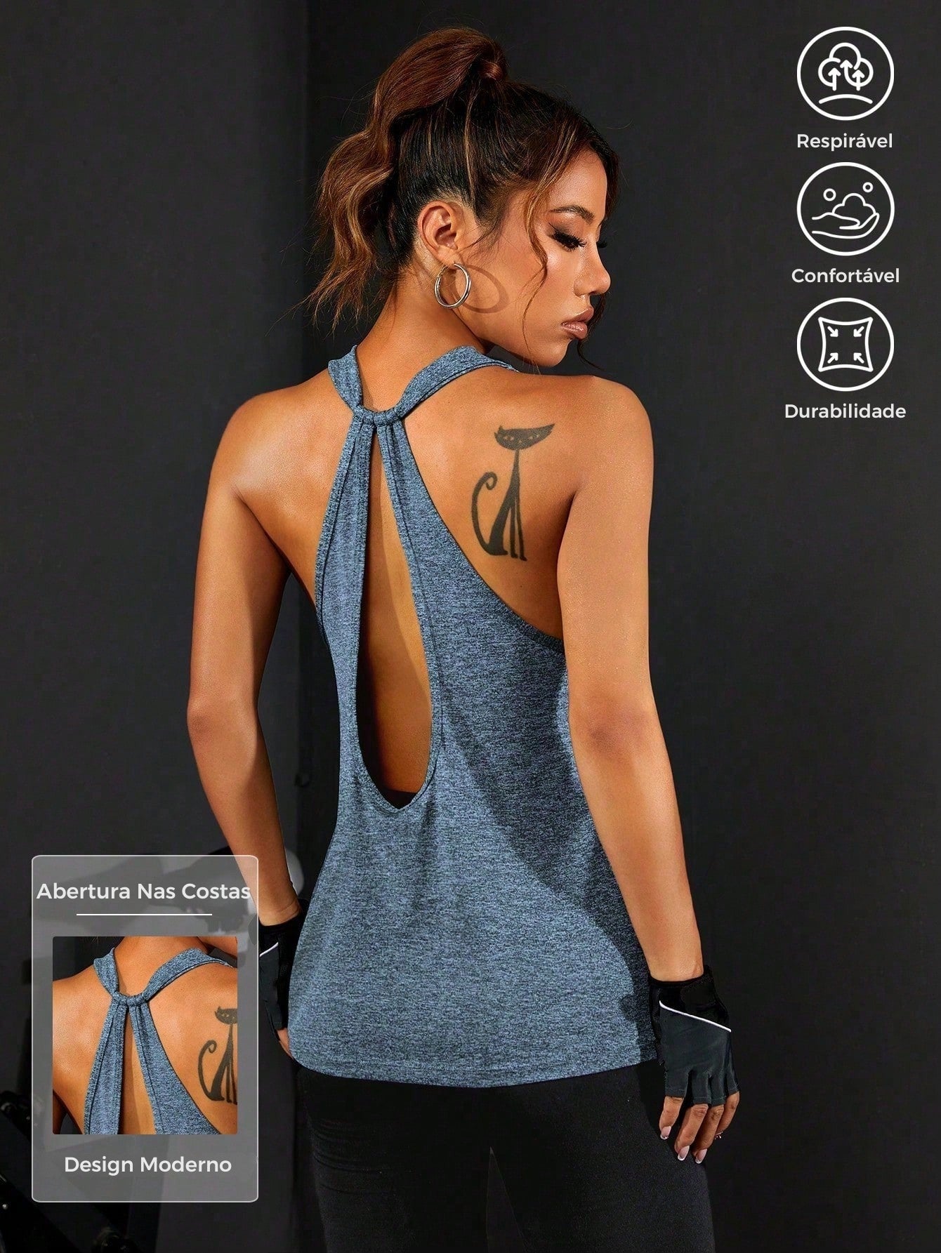 Regata Fitness Com Decote Traseiro Alongado Estilo Treino