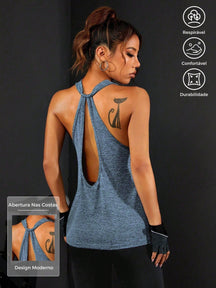 Regata Fitness Com Decote Traseiro Alongado Estilo Treino