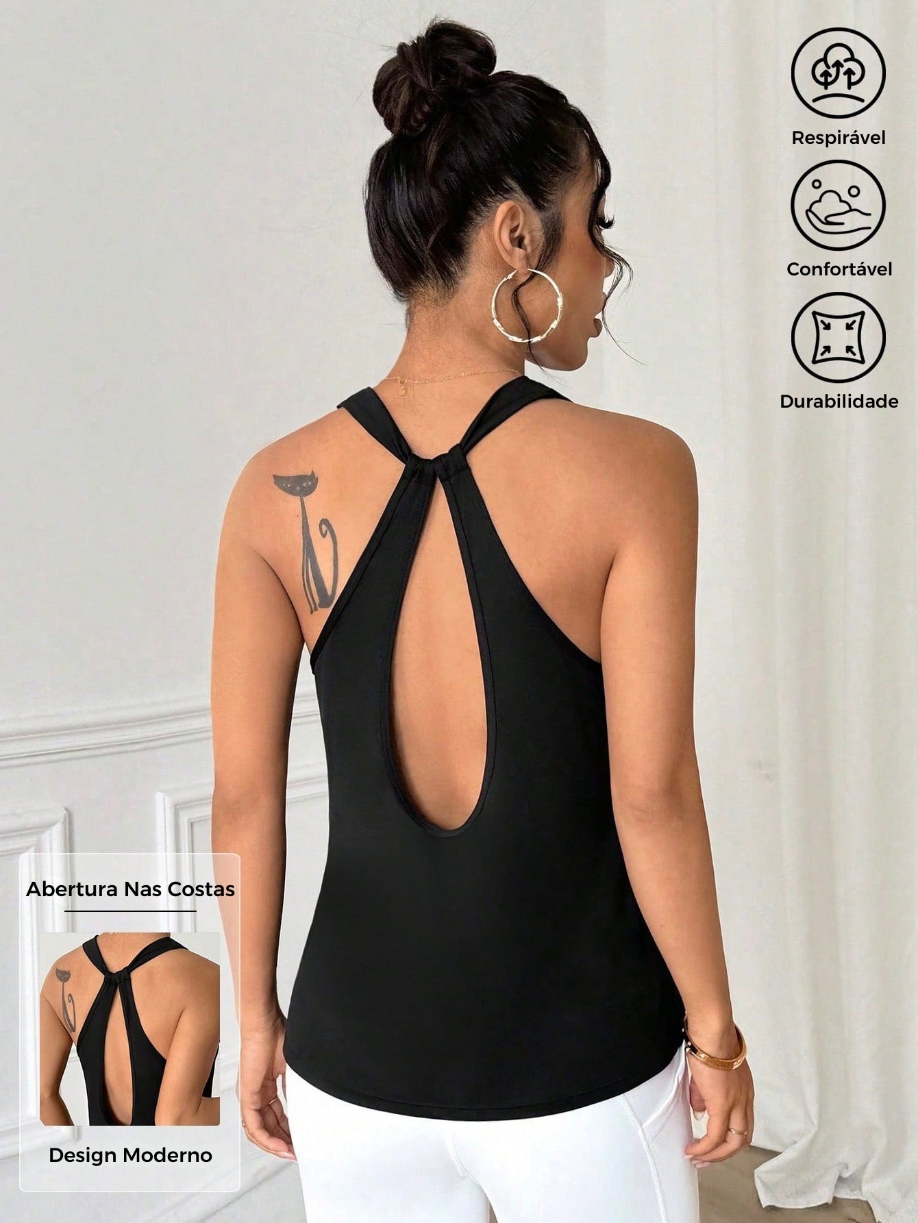 Regata Fitness Com Decote Traseiro Alongado Estilo Treino