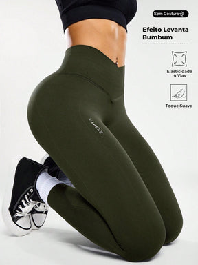 Legging Sem Costura Cintura Alta Com Cós V Modeladora