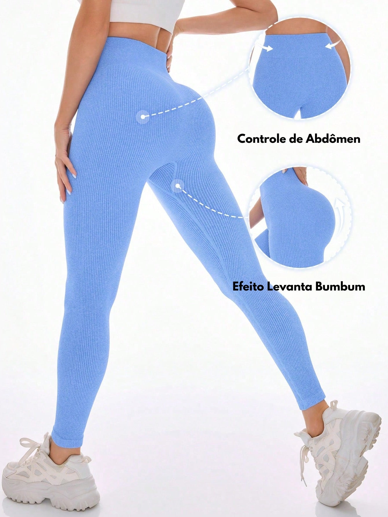 Legging Sem Costura Cintura Alta Canelada Modeladora