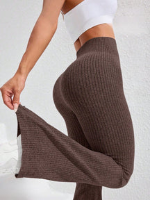 Legging Fitness Canelada Cintura Alta Com Barra Flare