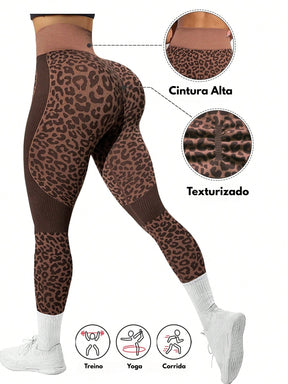 Legging Sem Costura Animal Print Com Recortes Texturizados